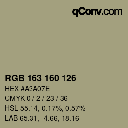 Color code: RGB 163 160 126 | qconv.com