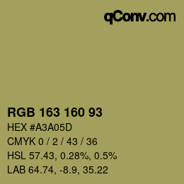 Color code: RGB 163 160 93 | qconv.com