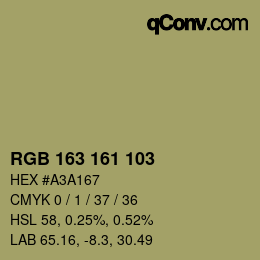 Color code: RGB 163 161 103 | qconv.com