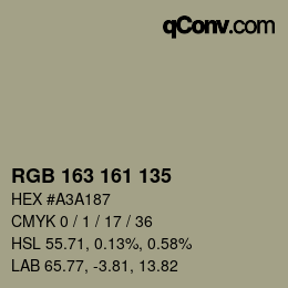 カラーコード: RGB 163 161 135 | qconv.com