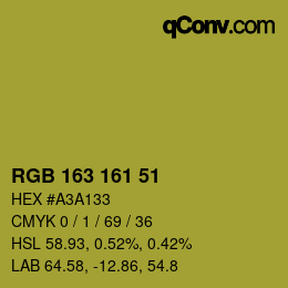 Color code: RGB 163 161 51 | qconv.com