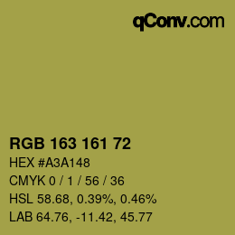 Color code: RGB 163 161 72 | qconv.com