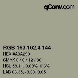 カラーコード: RGB 163 162.4 144 | qconv.com
