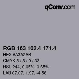 カラーコード: RGB 163 162.4 171.4 | qconv.com