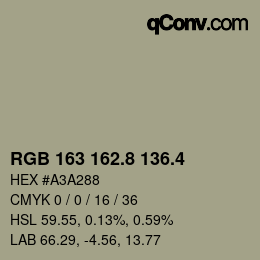 カラーコード: RGB 163 162.8 136.4 | qconv.com