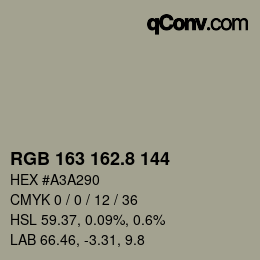 カラーコード: RGB 163 162.8 144 | qconv.com