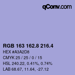 カラーコード: RGB 163 162.8 216.4 | qconv.com