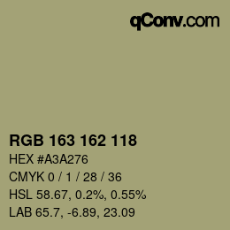 颜色代码: RGB 163 162 118 | qconv.com