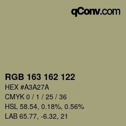 Color code: RGB 163 162 122 | qconv.com