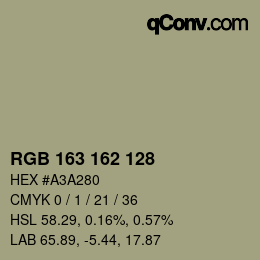 Color code: RGB 163 162 128 | qconv.com