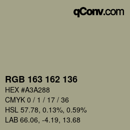 カラーコード: RGB 163 162 136 | qconv.com