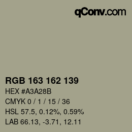 カラーコード: RGB 163 162 139 | qconv.com