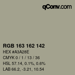 カラーコード: RGB 163 162 142 | qconv.com