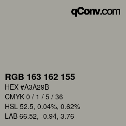 カラーコード: RGB 163 162 155 | qconv.com