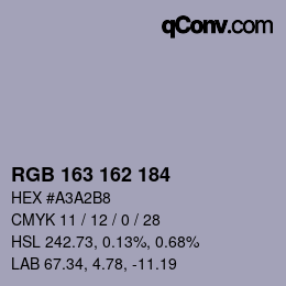カラーコード: RGB 163 162 184 | qconv.com