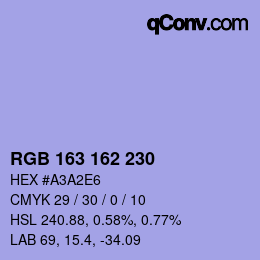 Color code: RGB 163 162 230 | qconv.com