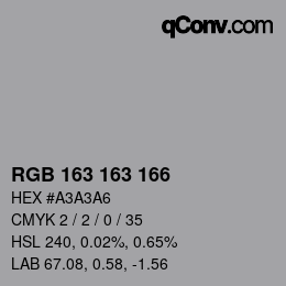 颜色代码: RGB 163 163 166 | qconv.com