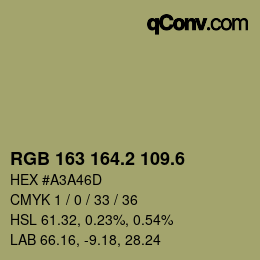 カラーコード: RGB 163 164.2 109.6 | qconv.com