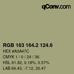 カラーコード: RGB 163 164.2 124.6 | qconv.com