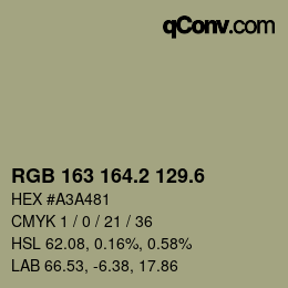 カラーコード: RGB 163 164.2 129.6 | qconv.com