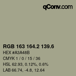 カラーコード: RGB 163 164.2 139.6 | qconv.com
