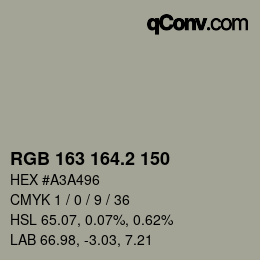 カラーコード: RGB 163 164.2 150 | qconv.com