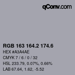 カラーコード: RGB 163 164.2 174.6 | qconv.com