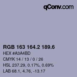 カラーコード: RGB 163 164.2 189.6 | qconv.com