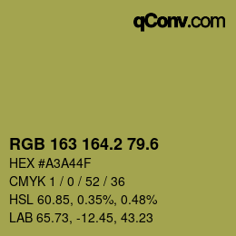 カラーコード: RGB 163 164.2 79.6 | qconv.com