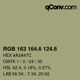 カラーコード: RGB 163 164.6 124.6 | qconv.com
