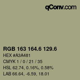 カラーコード: RGB 163 164.6 129.6 | qconv.com