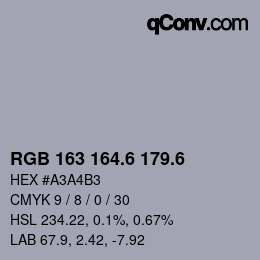 カラーコード: RGB 163 164.6 179.6 | qconv.com