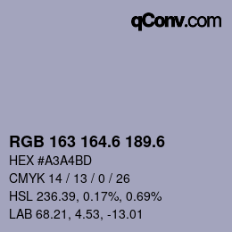 カラーコード: RGB 163 164.6 189.6 | qconv.com
