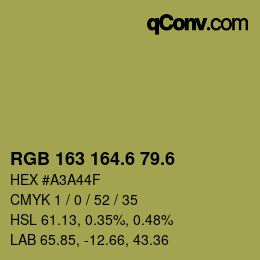 カラーコード: RGB 163 164.6 79.6 | qconv.com