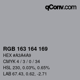 颜色代码: RGB 163 164 169 | qconv.com