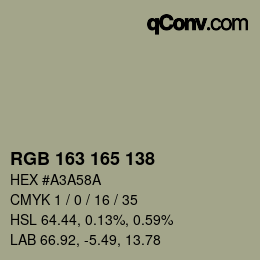 Código de color: RGB 163 165 138 | qconv.com