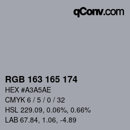 Color code: RGB 163 165 174 | qconv.com