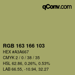 Color code: RGB 163 166 103 | qconv.com