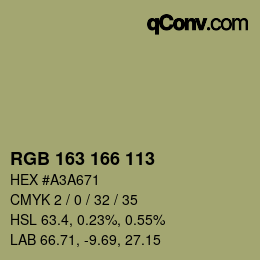 Color code: RGB 163 166 113 | qconv.com