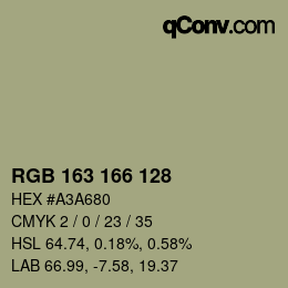 Color code: RGB 163 166 128 | qconv.com