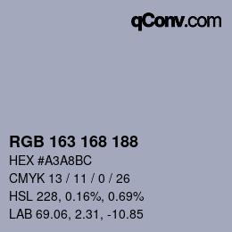 Color code: RGB 163 168 188 | qconv.com