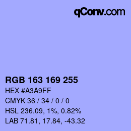 Color code: RGB 163 169 255 | qconv.com