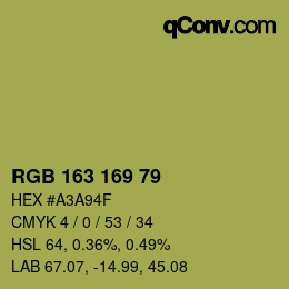 Color code: RGB 163 169 79 | qconv.com