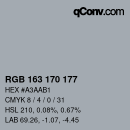 Color code: RGB 163 170 177 | qconv.com