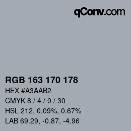 Color code: RGB 163 170 178 | qconv.com