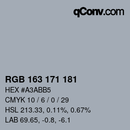 カラーコード: RGB 163 171 181 | qconv.com
