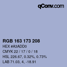 Color code: RGB 163 173 208 | qconv.com