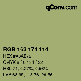Color code: RGB 163 174 114 | qconv.com