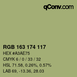 Color code: RGB 163 174 117 | qconv.com