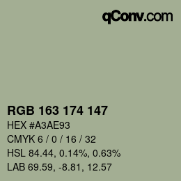 Color code: RGB 163 174 147 | qconv.com